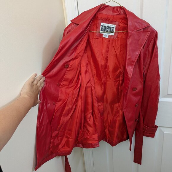Cute Vintage Red Faux Leather Trench Coat/Jacket - Picture 2 of 5